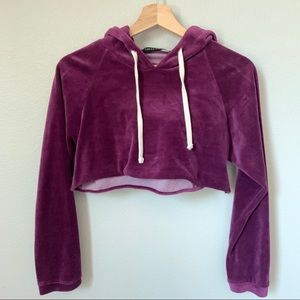 Naked Wardrobe Cropped Velvet Hoodie